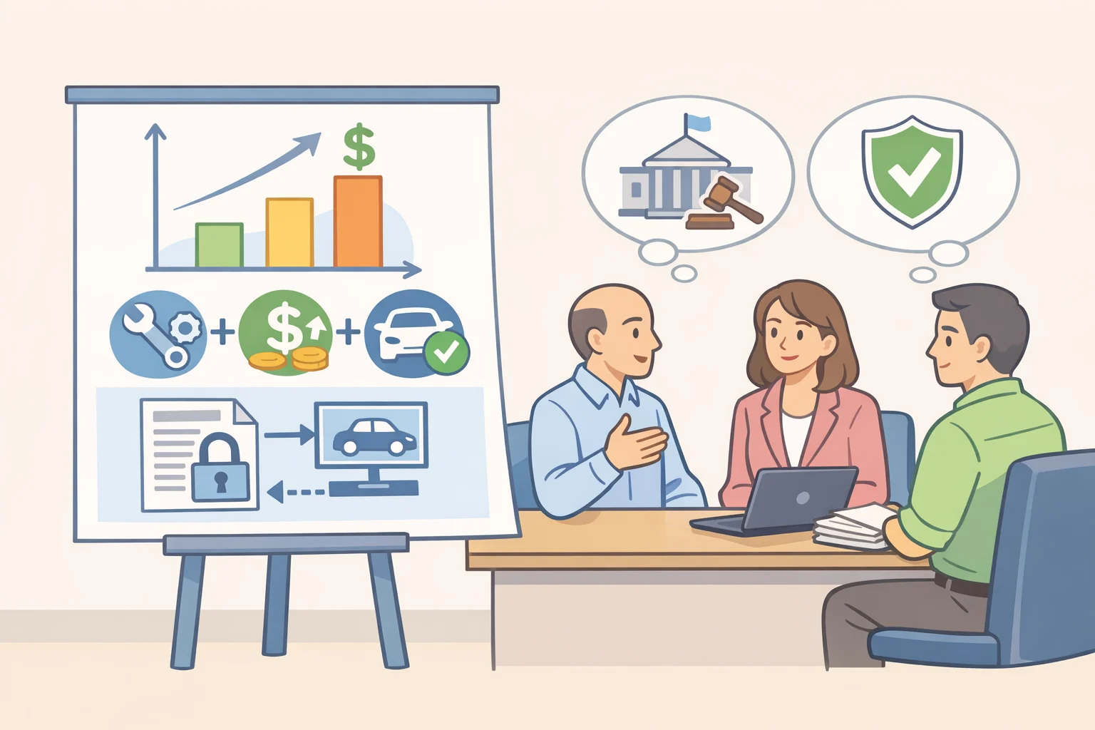 A visual infographic linking dealership service operations to gross-profit share and showing how data restrictions protect dealer service revenue amid debate over Ford CEO says modern cars are too complicated to repair at home