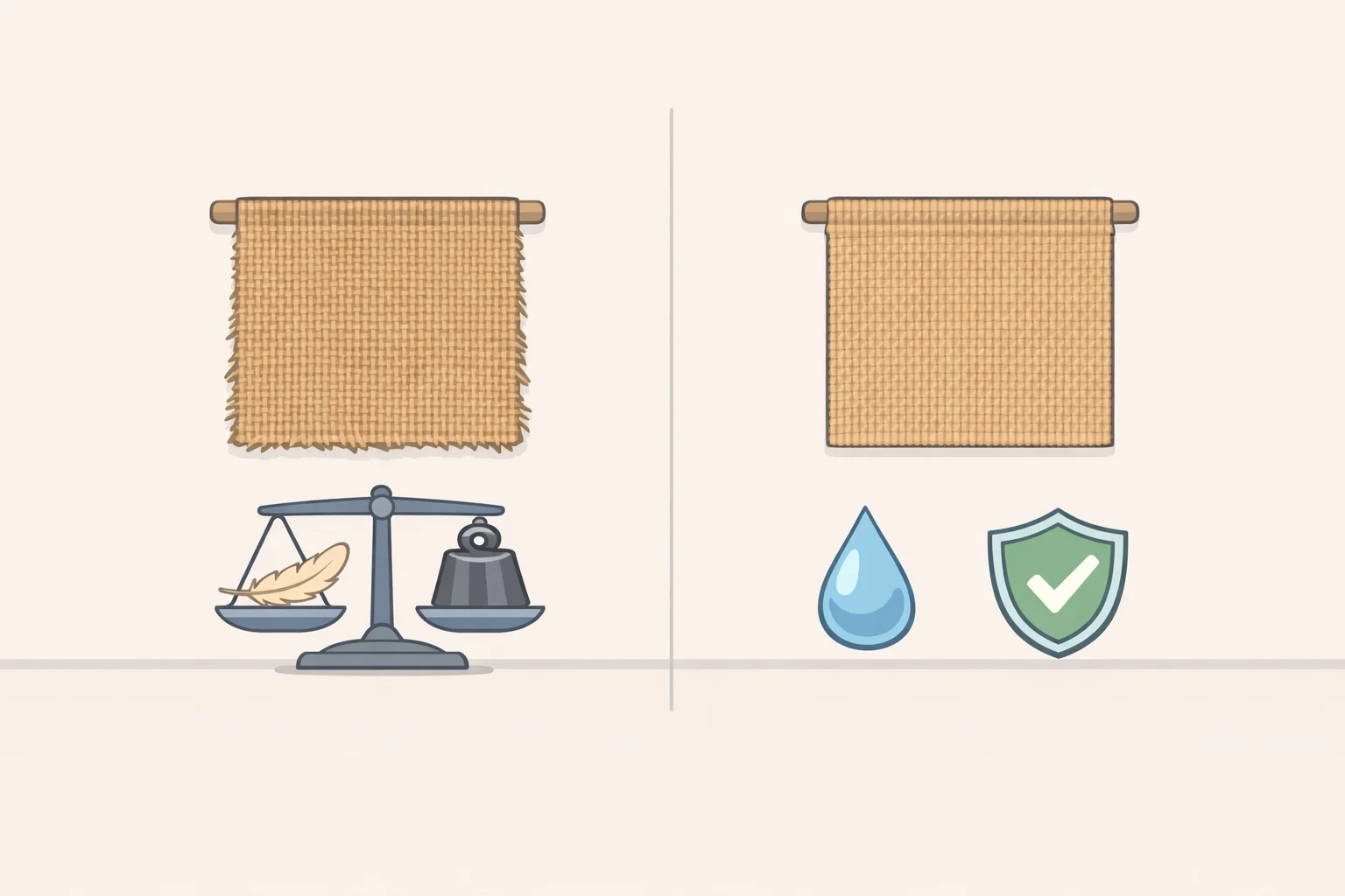 Comparison of natural untreated jute burlap versus treated or synthetic-finished fabric strips for a DIY burlap planter cover