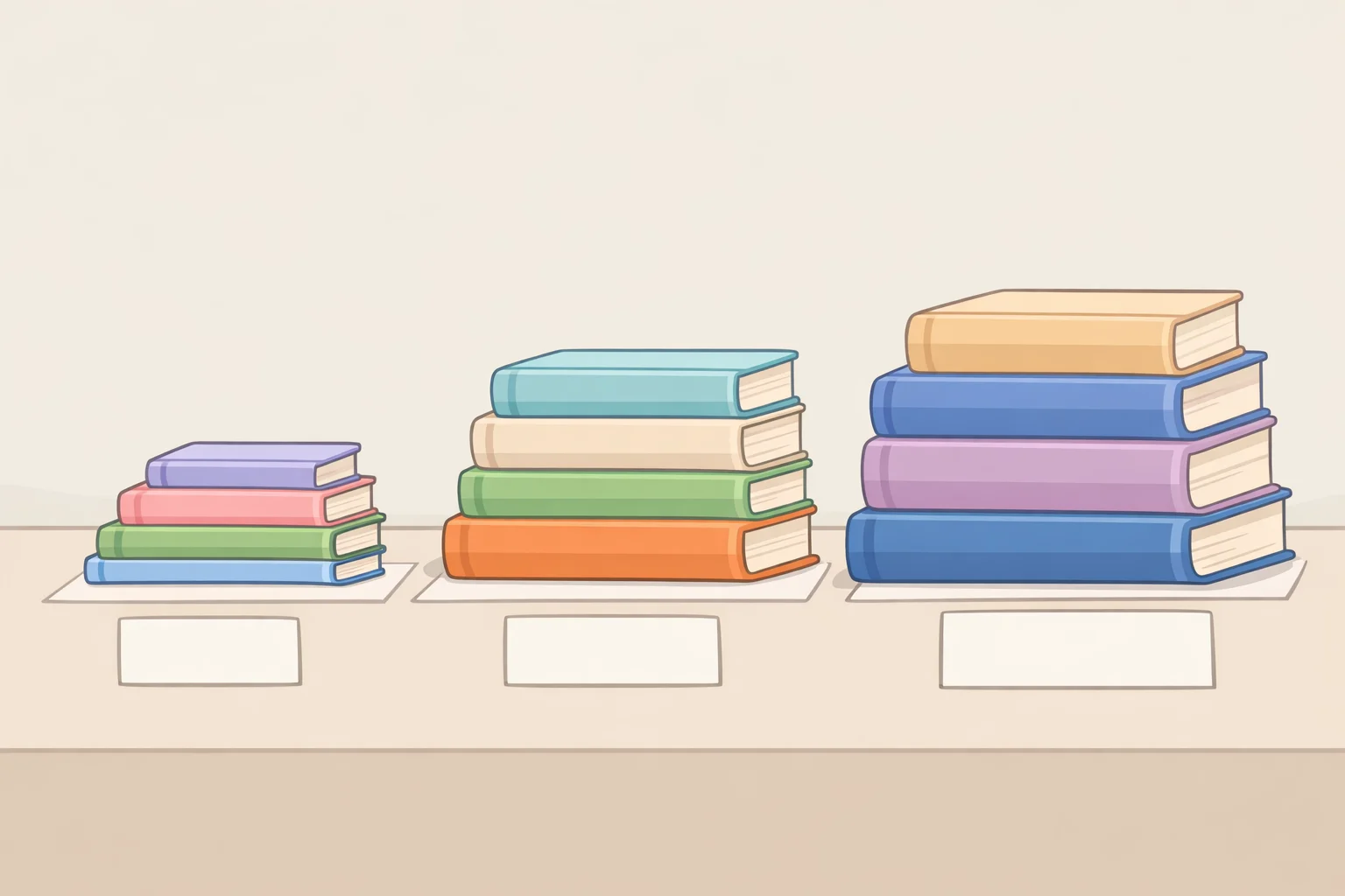 Books sorted into height groups A (small paperbacks), B (standard hardcovers), and C (oversized volumes) to support how to double bookshelf storage