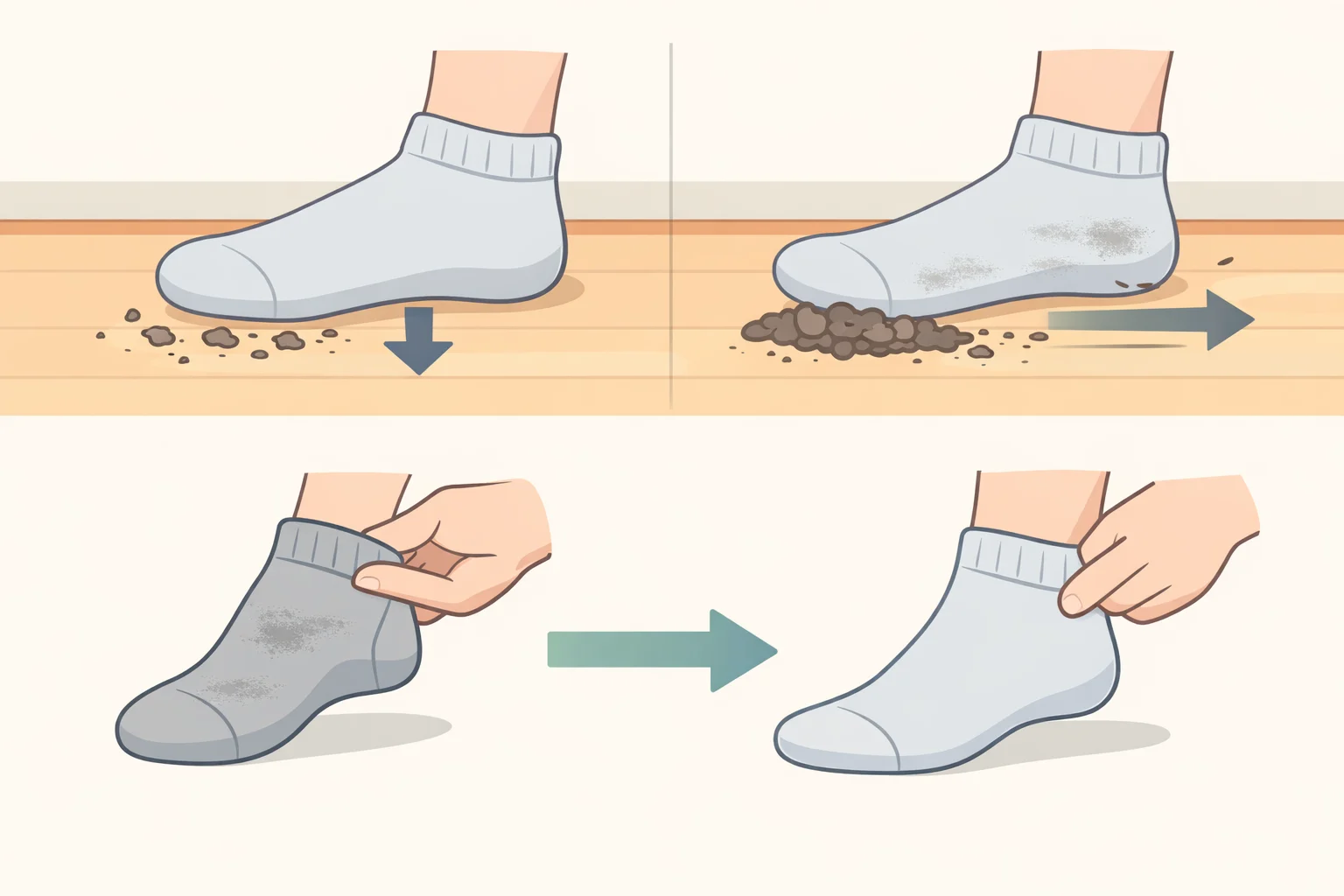 Close-up of a cleaning session where the sock pad loses pickup ability and begins pushing dirt around, signaling it's time to replace it