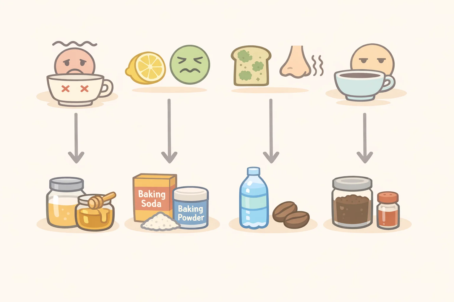 Illustration of a troubleshooting chart for ranch water taste issues—tequila soda, too tart, too sweet, too boozy, and flat—linked to fixes like measuring lime or adjusting Topo Chico