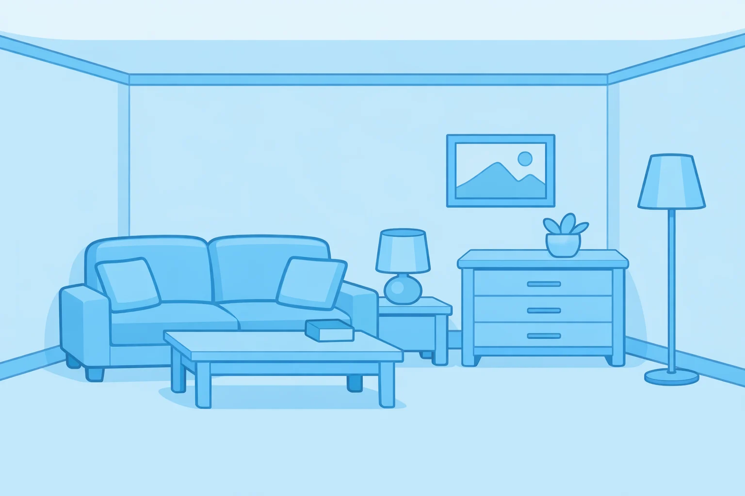 Color-capping example for how to make a small room look bigger by painting ceiling, walls, trim, and furnishings the same tone for uninterrupted visual flow