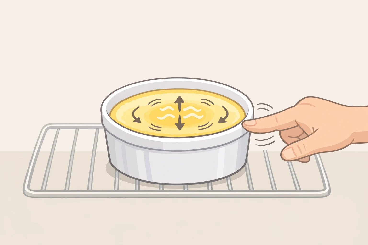 Illustration of a partially baked lemon-lime custard in a crust where the edges look set but the center has a slight jiggle, indicating the correct doneness for Atlantic Beach pie bars