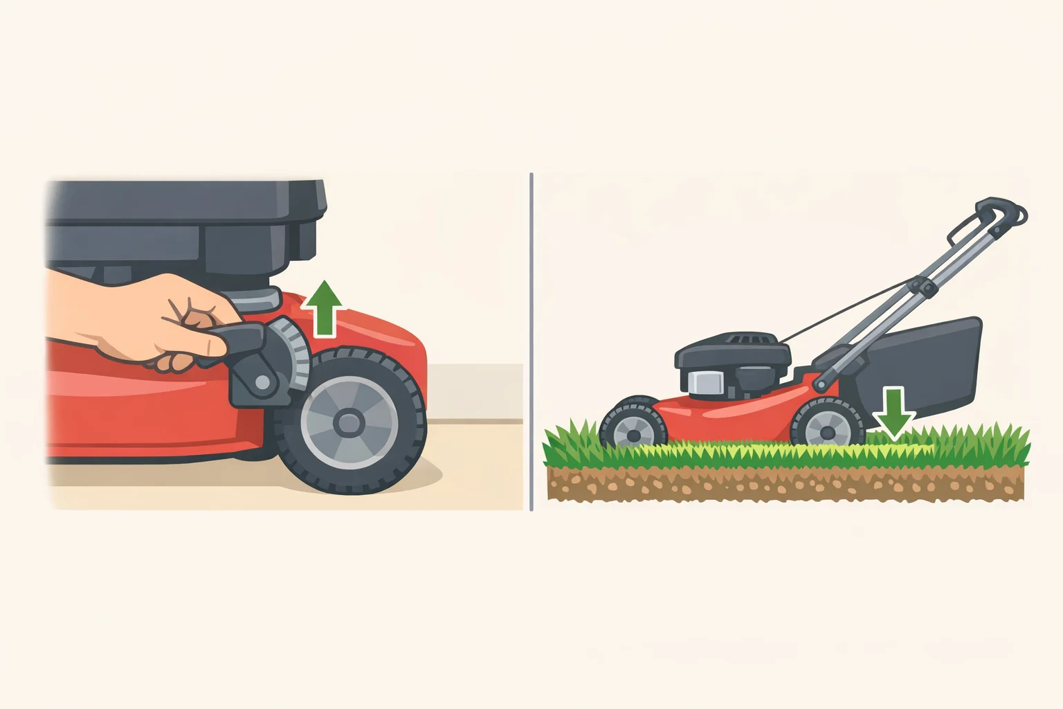 Person setting a vertical mower’s blades high and making a light first pass across the lawn to dethatch without scalping