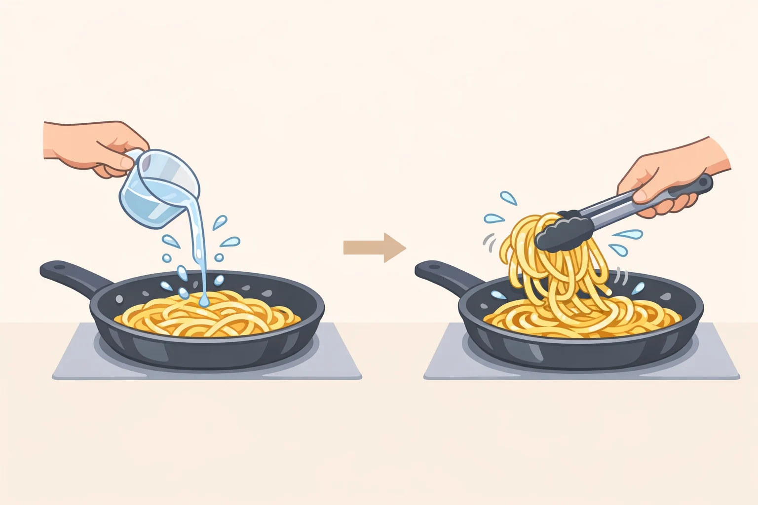 Cook adding reserved pasta water a splash at a time to a tight, dry tomato sauce while tossing spaghetti until it loosens and coats the strands