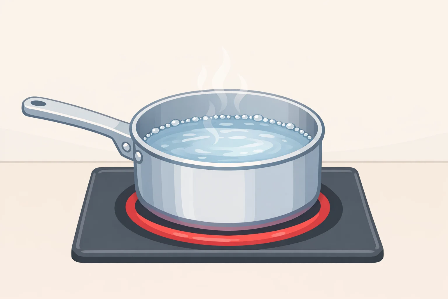 Bare simmer in a pot for stracciatella soup with spinach and orzo, showing small trembling bubbles around the edges instead of a full boil