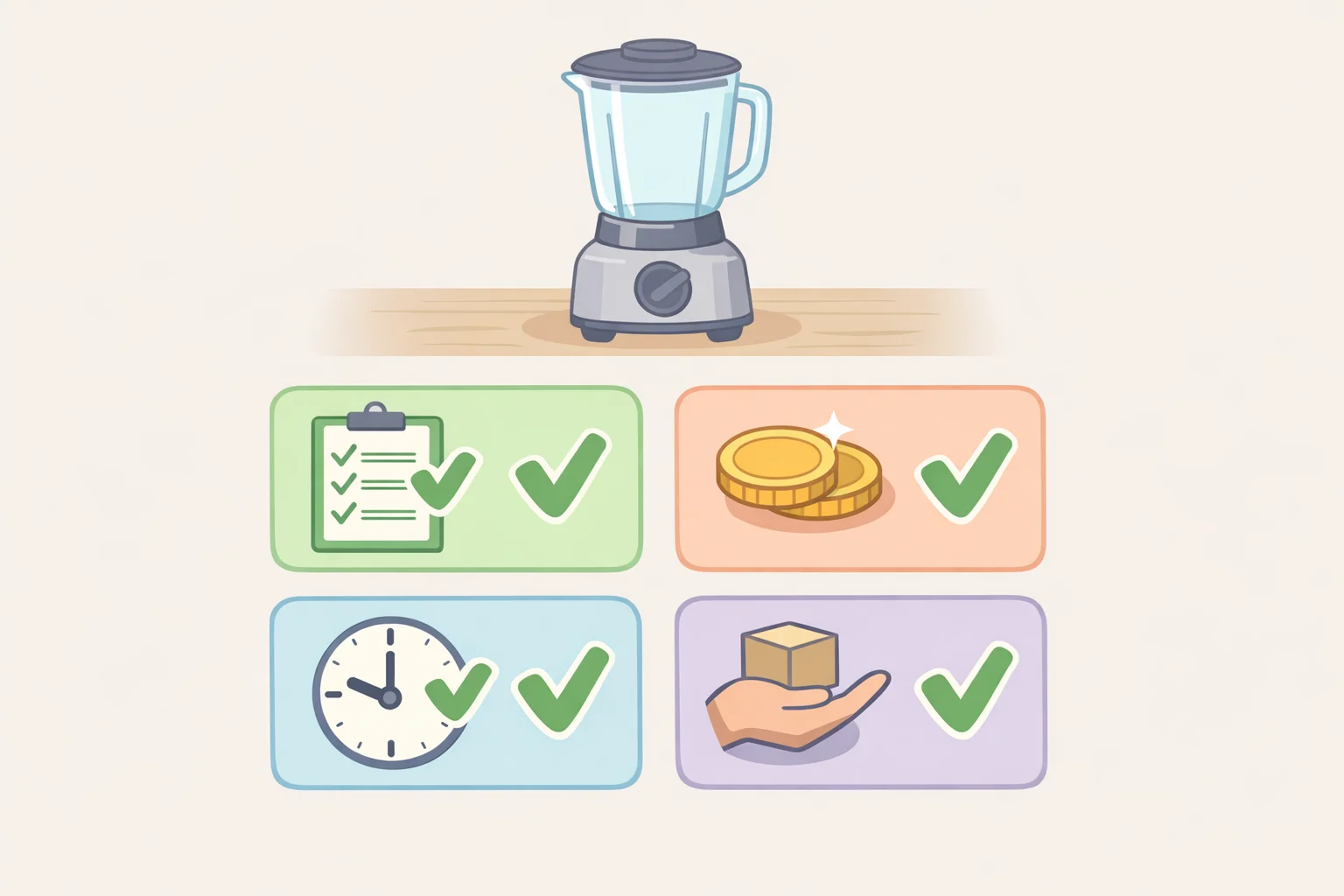 A visual checklist showing the four-question decluttering test—condition, value, timing, and effort—leading to keep, sell, donate, recycle, or junk removal
