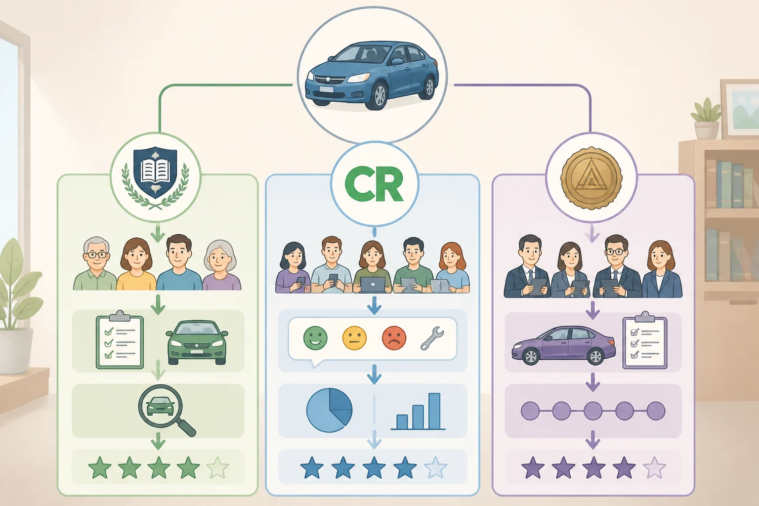 Diagram comparing Yale's regional service-call percentages against Consumer Reports' lab-and-satisfaction scoring methodology for dishwasher brands