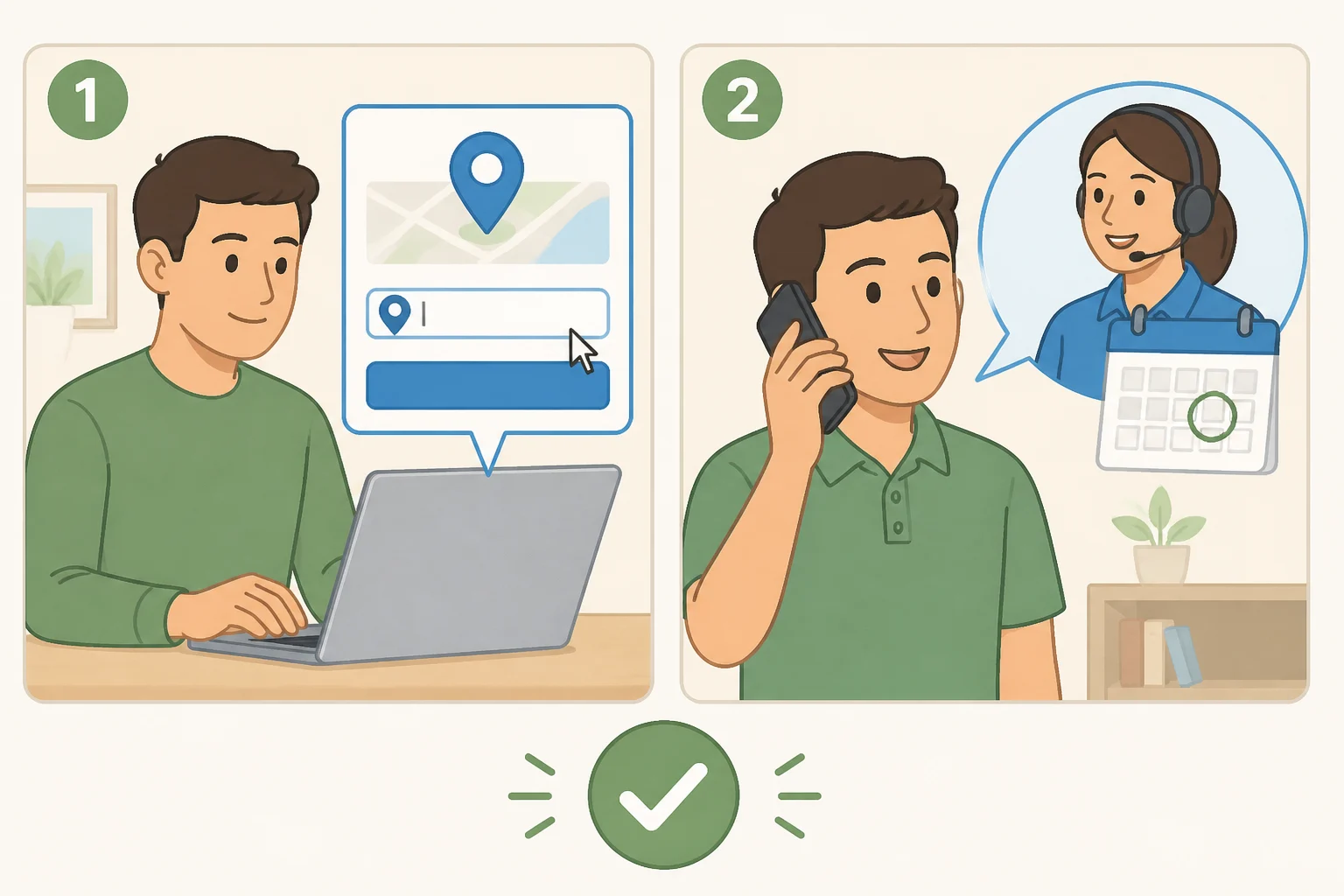 Step-by-step checklist showing how to confirm an authorized servicer using a ZIP code, then call the retailer to verify who handles warranty repairs for a specific dishwasher model