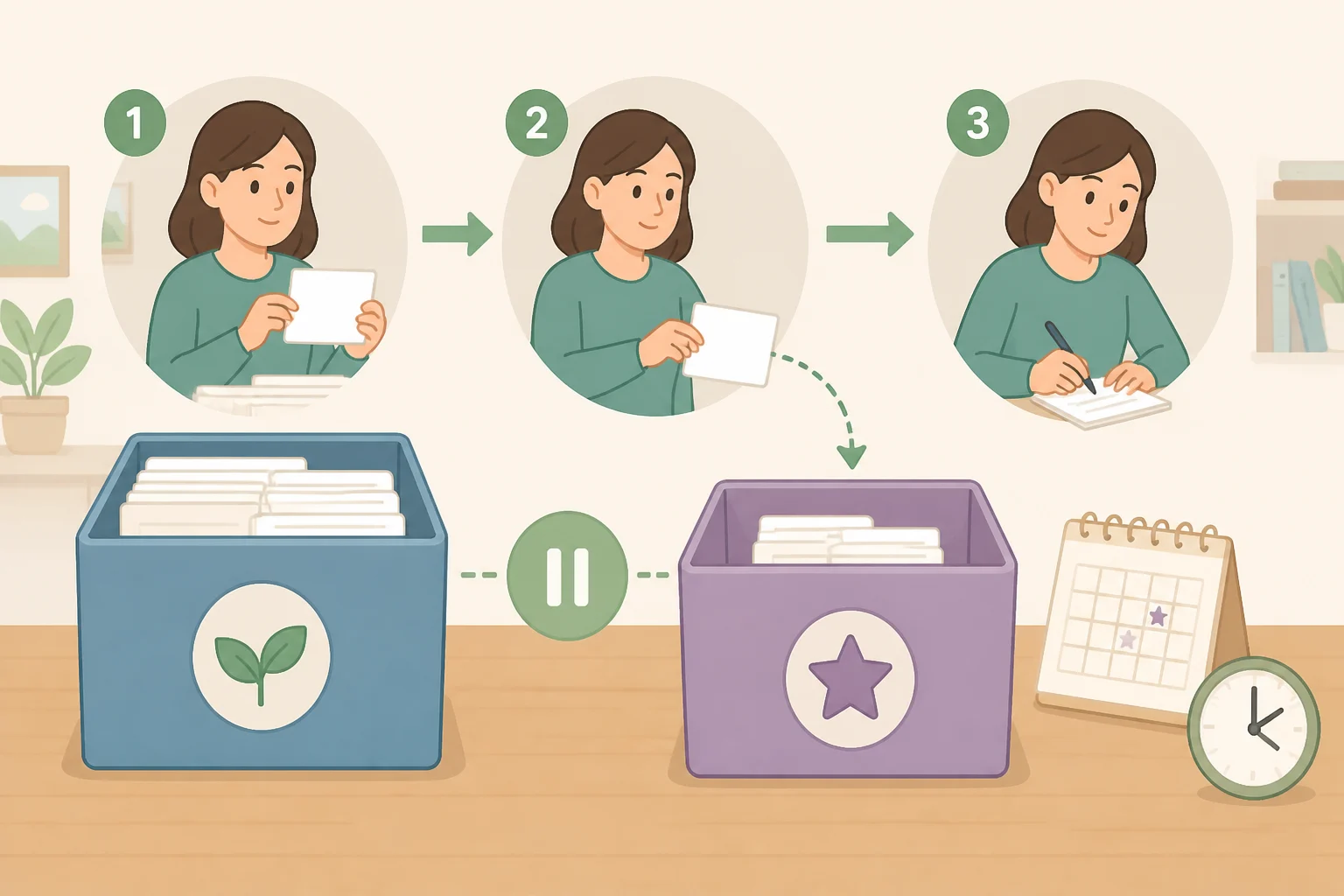 A sorting station where the Relocate container is stopped and a small, limited exception pile box is used instead for sensitive documents or items needing extra thought