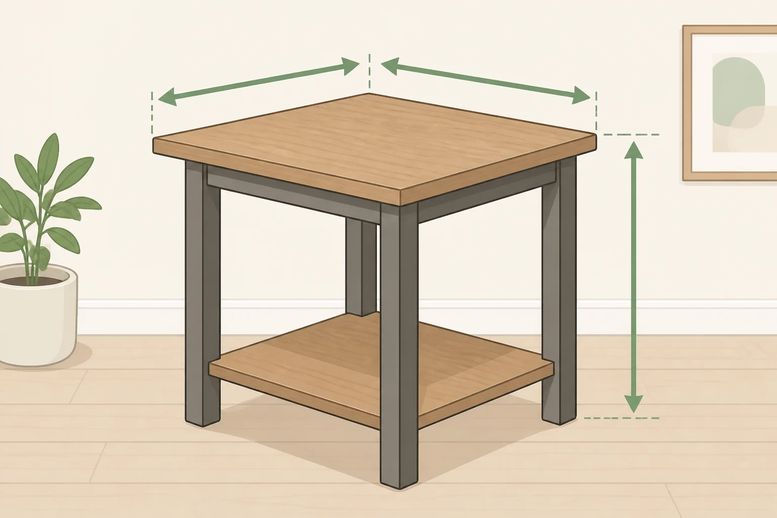 Dimension diagram for the IKEA PS 2026 side table dark red, highlighting the 19 5/8 in x 15 3/4 in tabletop and 20 1/8 in assembled height