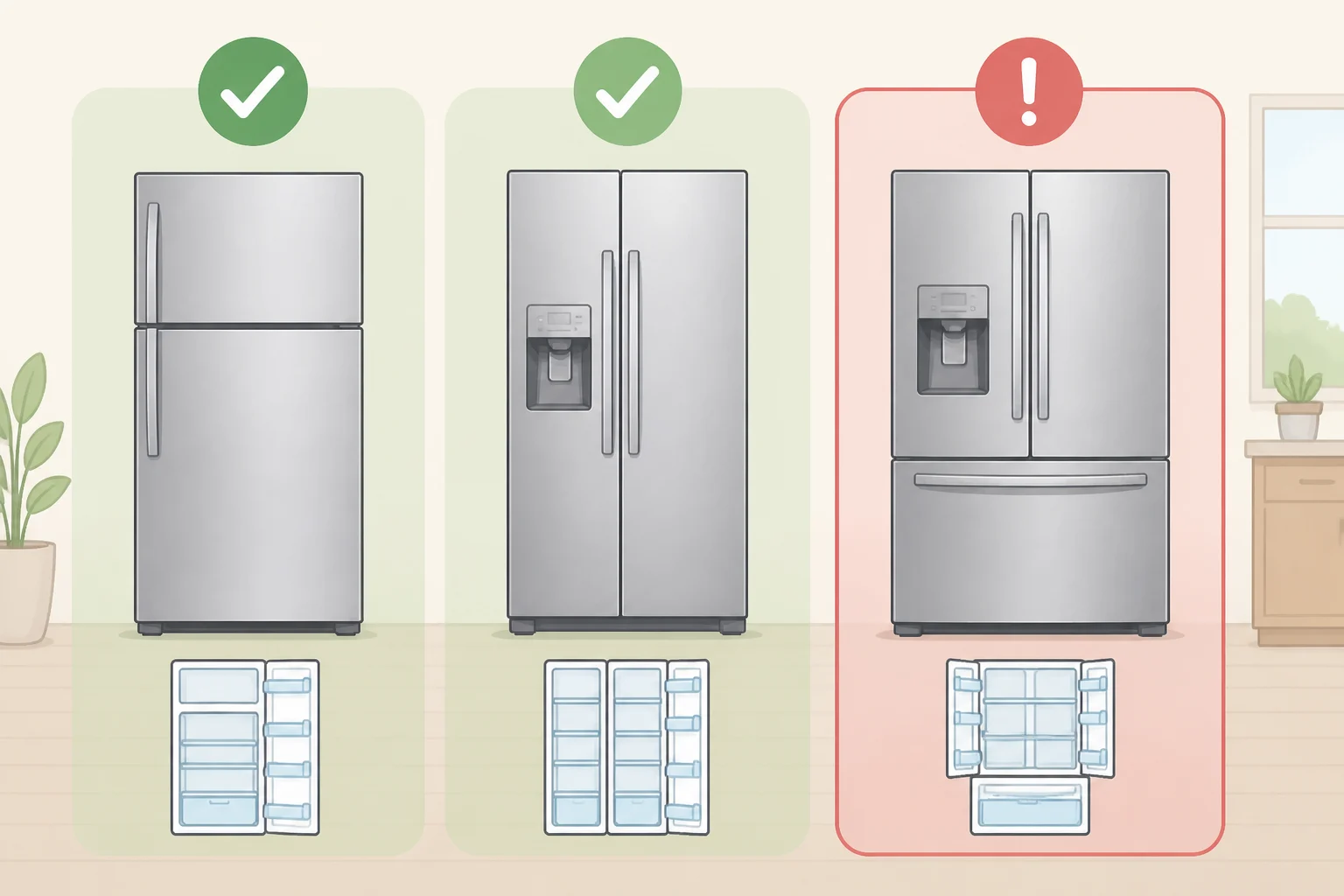 Chart-like graphic highlighting Samsung French-door refrigerators as a configuration with poor predicted reliability and lower owner satisfaction, supporting the section's discussion on what the data flags