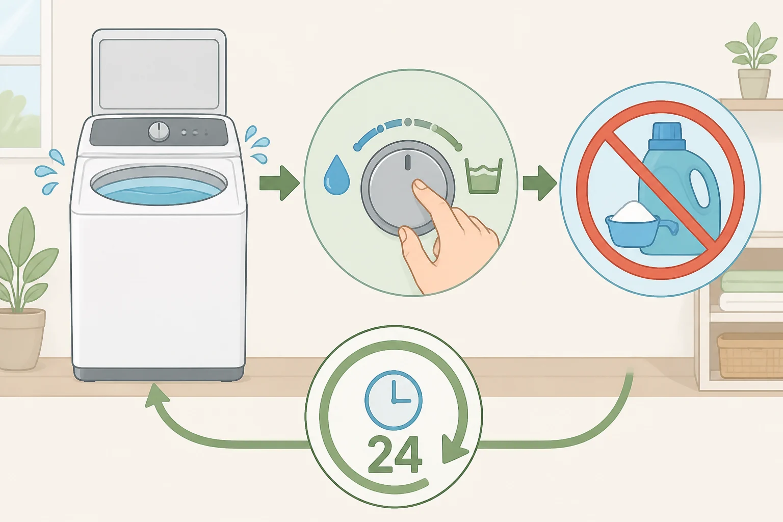 A dishwasher set to Rinse and Hold or Rinse Only mode for a partially full load, preventing food from sitting and souring