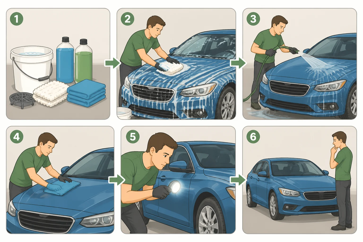 Car being gently washed with car soap and a microfiber mitt before any Magic Eraser use, followed by inspecting the treated area once dry to check for sheen or texture changes