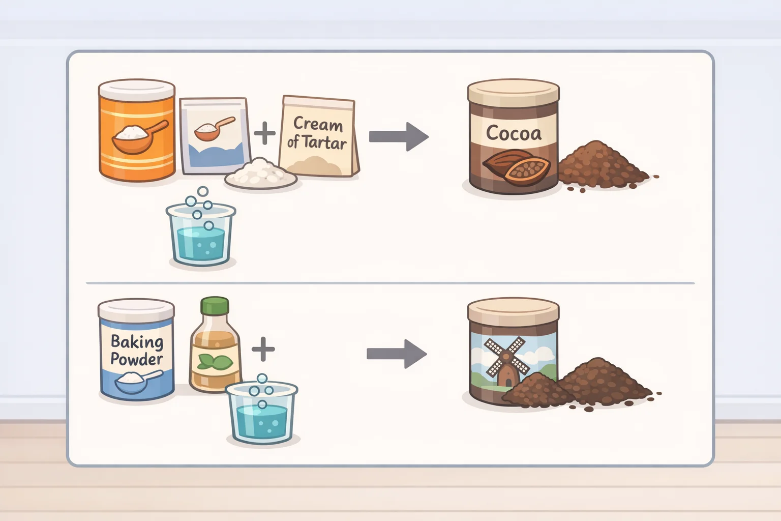 Decision chart for choosing natural versus Dutch-process cocoa based on baking soda, baking powder, and egg-leavening chemistry