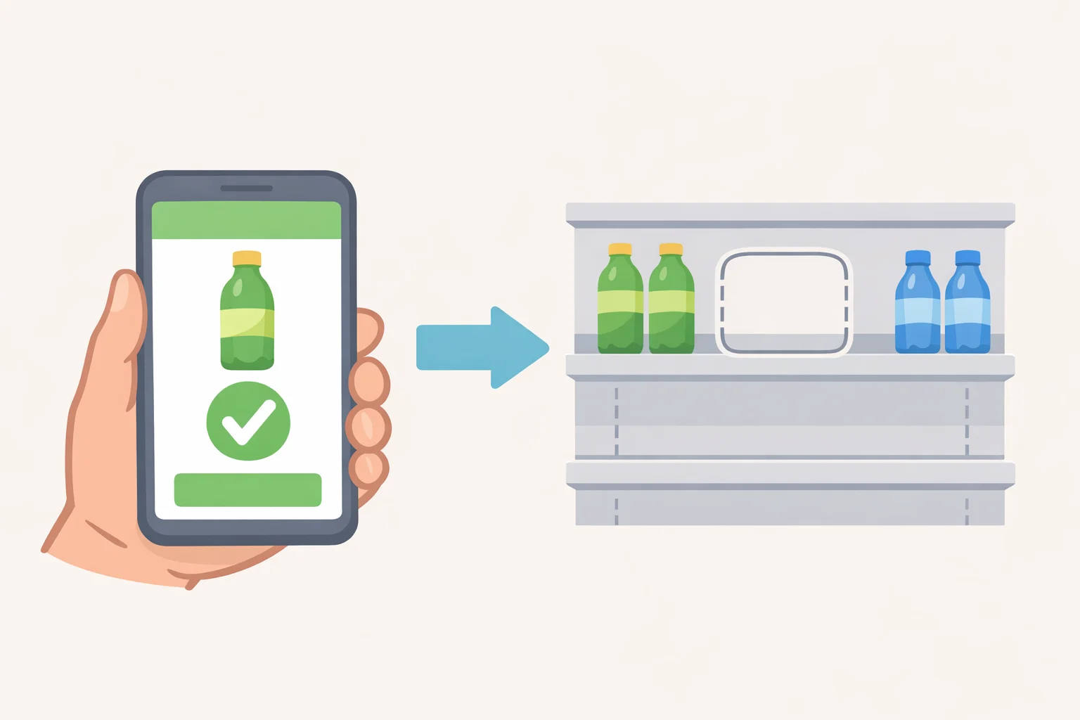 Split-screen illustration of the Instacart app showing an Aldi Find as in stock while the same item is out of stock on the in-store shelf